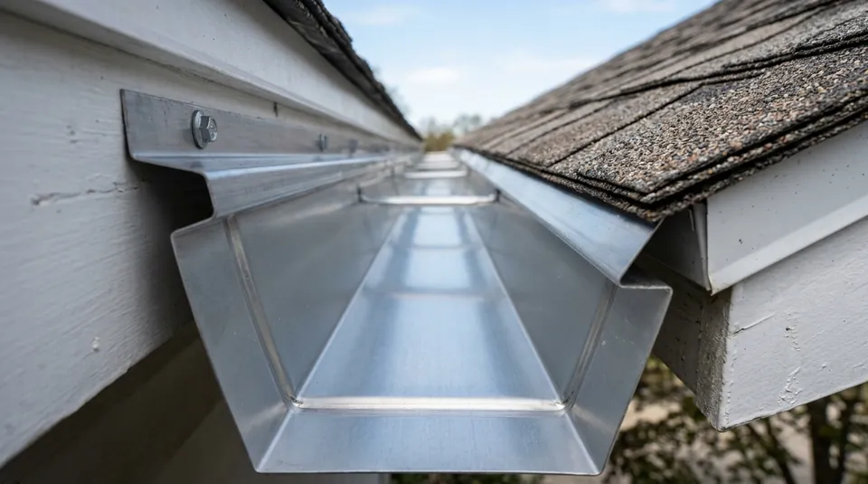 Clean interior aluminum gutter channel free of silt and leaves
