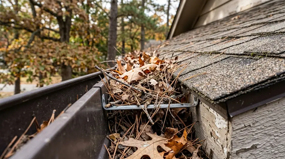 Before gutter cleaning - Unprotected Troughs Packed with Debris & Sludge